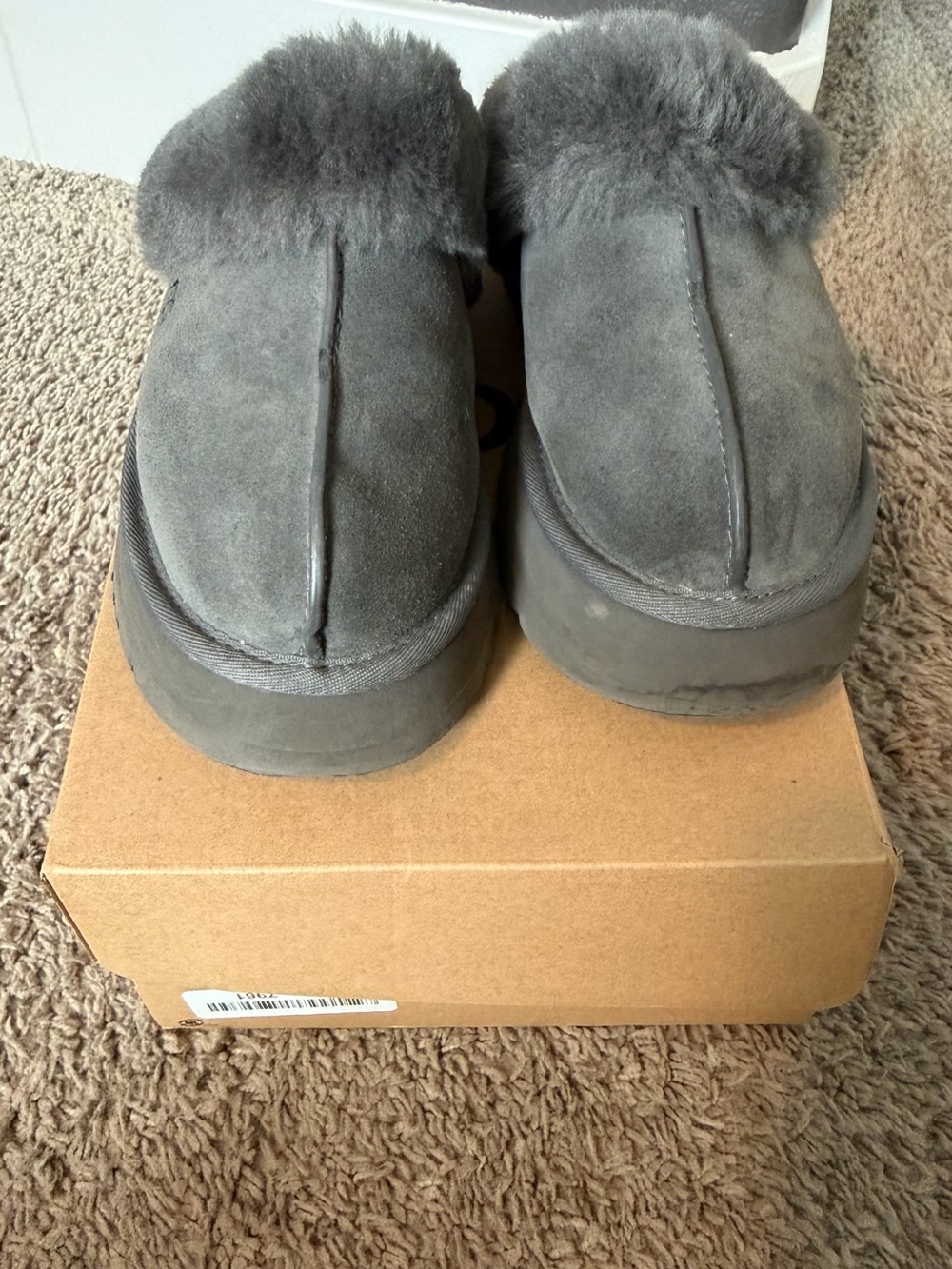 UGG Women's Gray Suede Fleece Cuff Slip-On Slippers